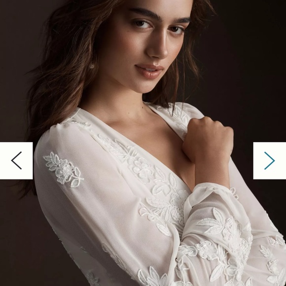 BHLDN Nassau Long-Sleeve Deep-V Embroidered Side-Slit Wedding Gown - Picture 2 of 5